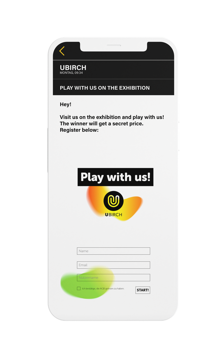 Smartphone mockup with an email interface showing the invitation text and input field to registrate for the challenge.